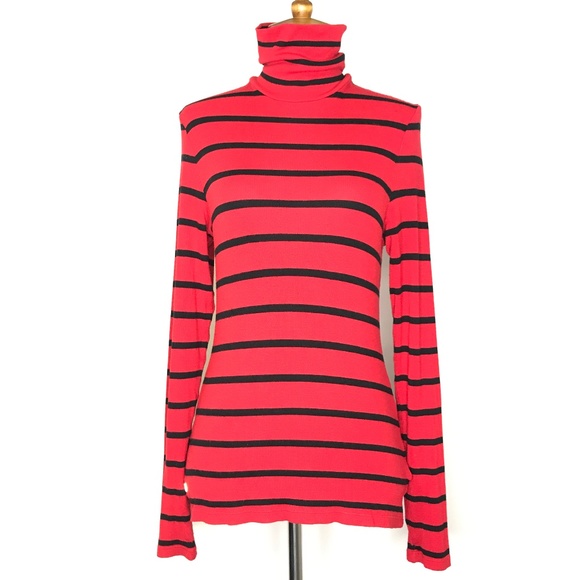 Lauren Ralph Lauren Sweaters - Ralph Lauren Red Striped Turtleneck Top A080541